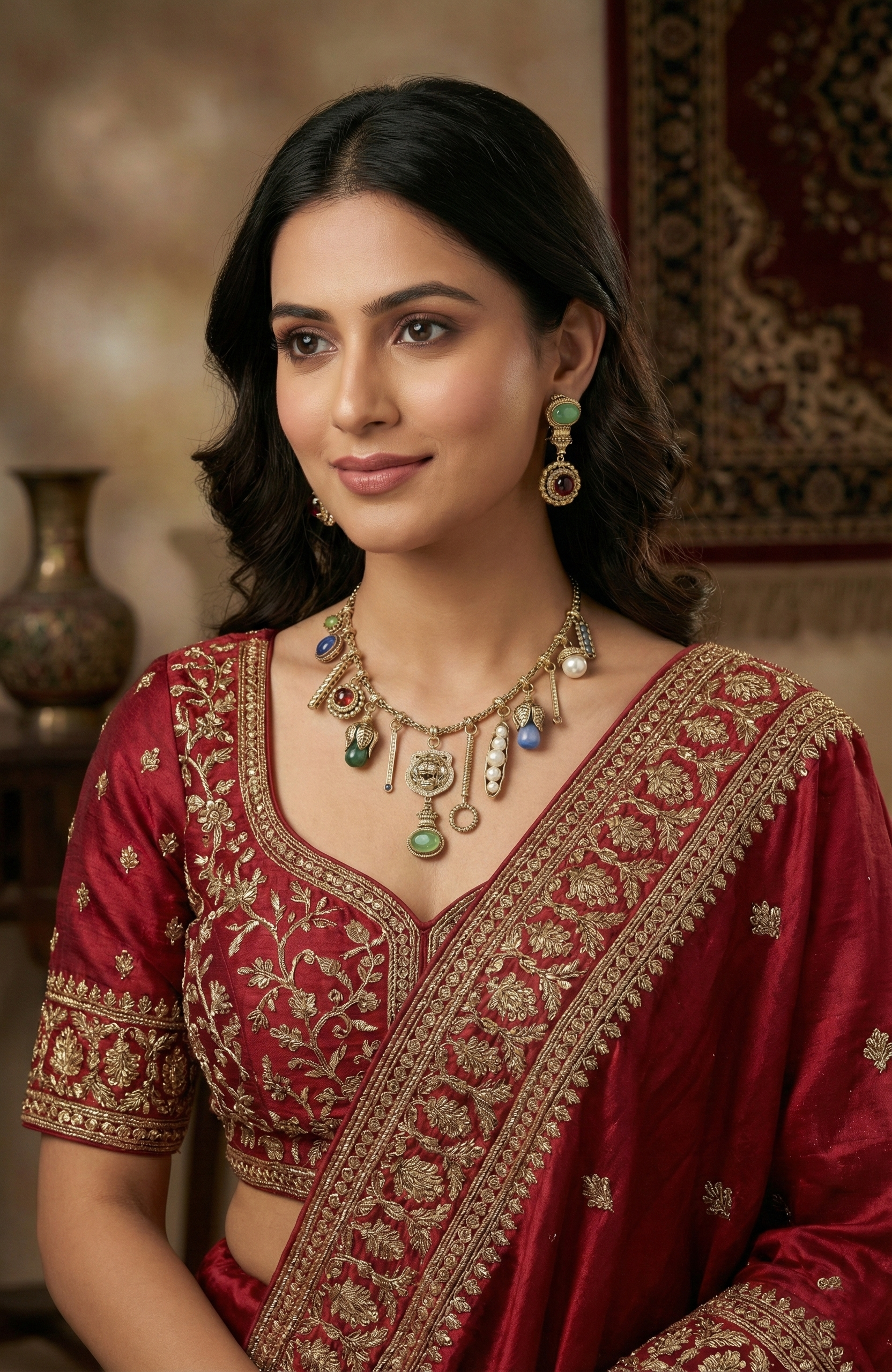 Sabyasachi Replica Statement Charm Necklace & Earring Set – Regal Vintage Inspired