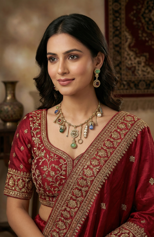Sabyasachi Replica Statement Charm Necklace & Earring Set – Regal Vintage Inspired