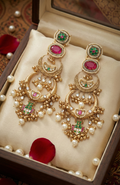Royal Meenakari Chandbali Earrings – Pink, Green & Pearl