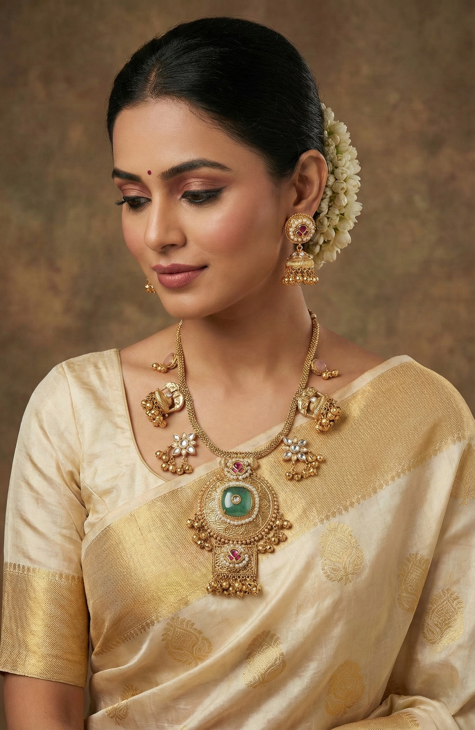 Royal Emerald Temple Pendant Necklace Set