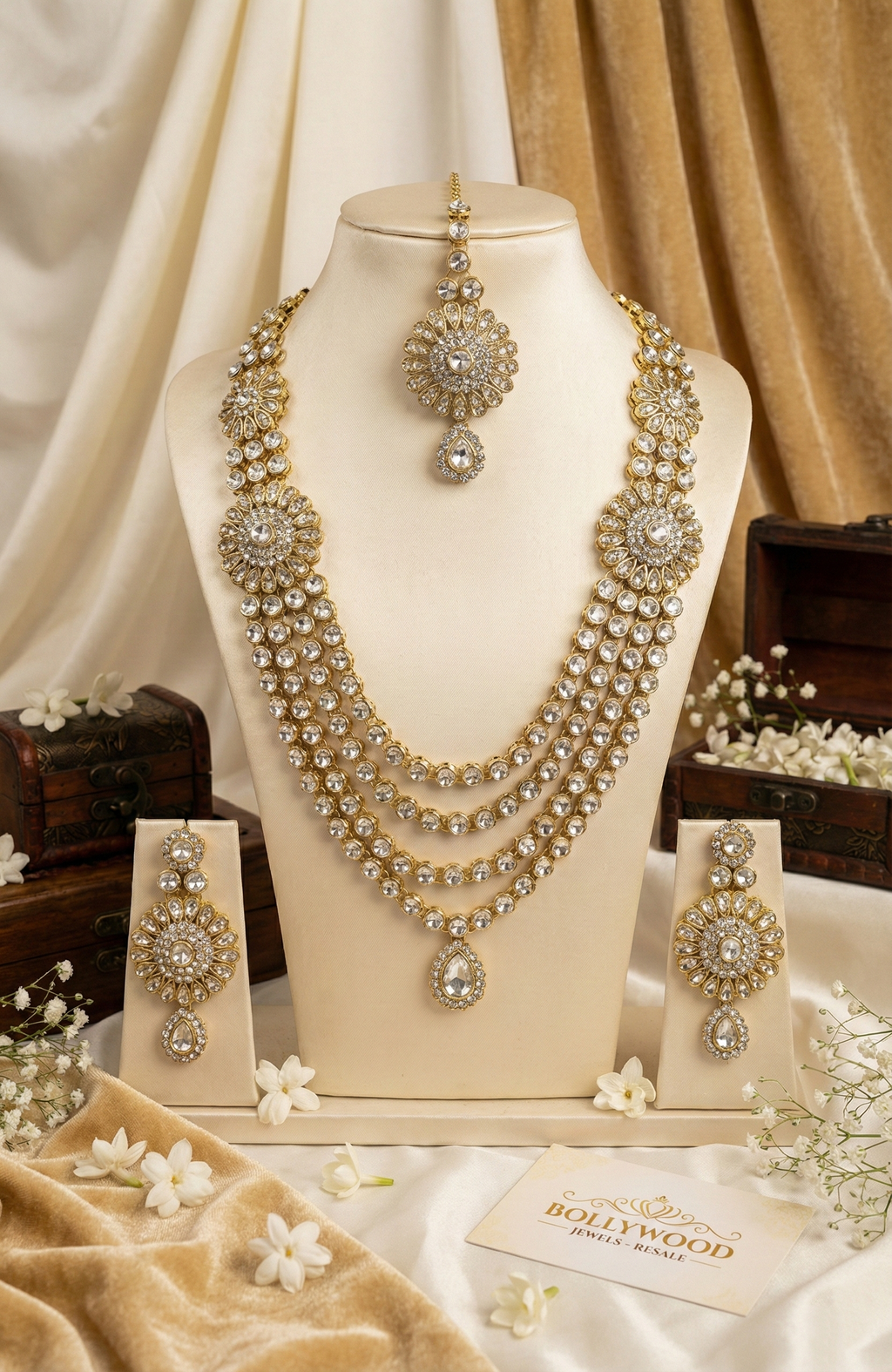 Gold-Tone Clear Stone Bridal Jewellery Set