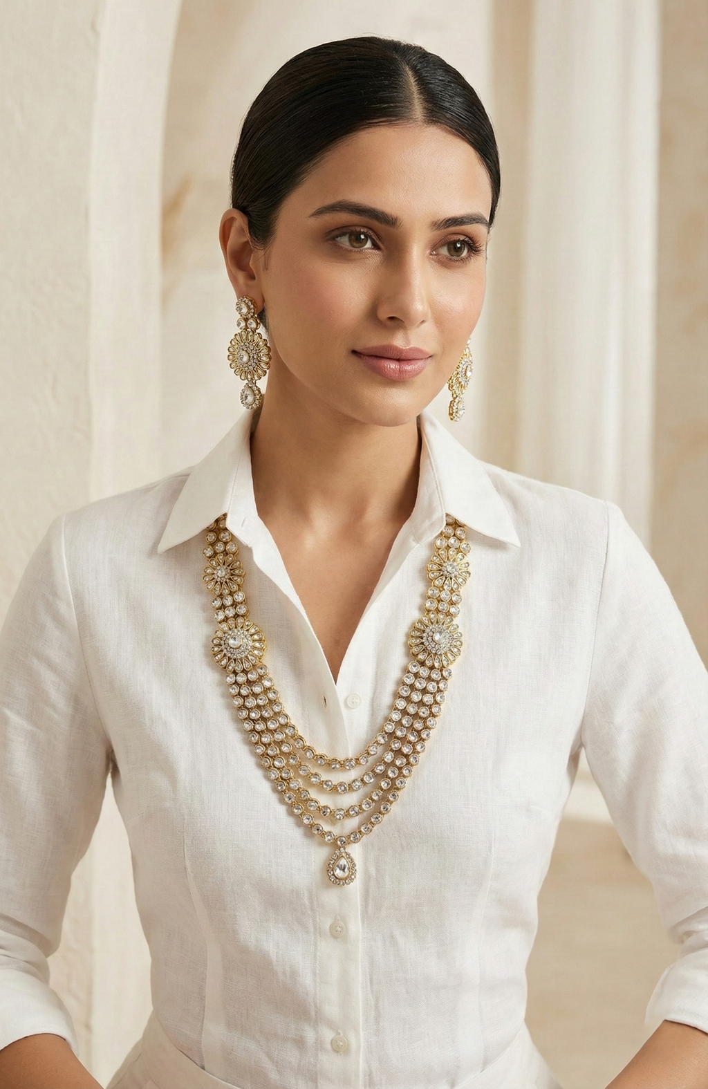 Gold-Tone Clear Stone Bridal Jewellery Set