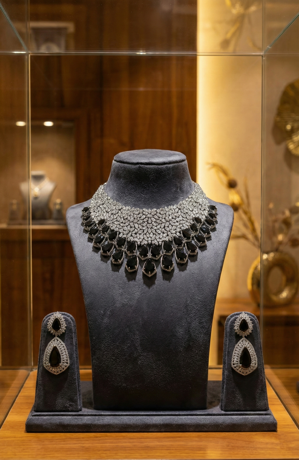 Manish Malhotra Replica Black Teardrop Statement Necklace & Earrings Set