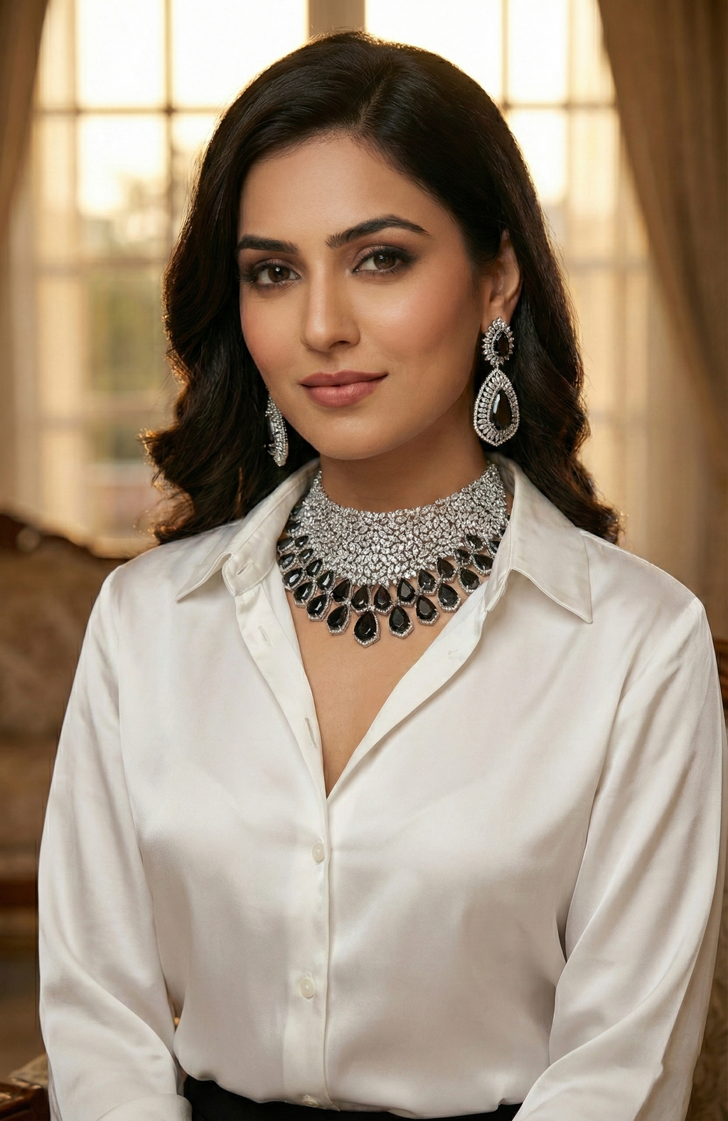 Manish Malhotra Replica Black Teardrop Statement Necklace & Earrings Set