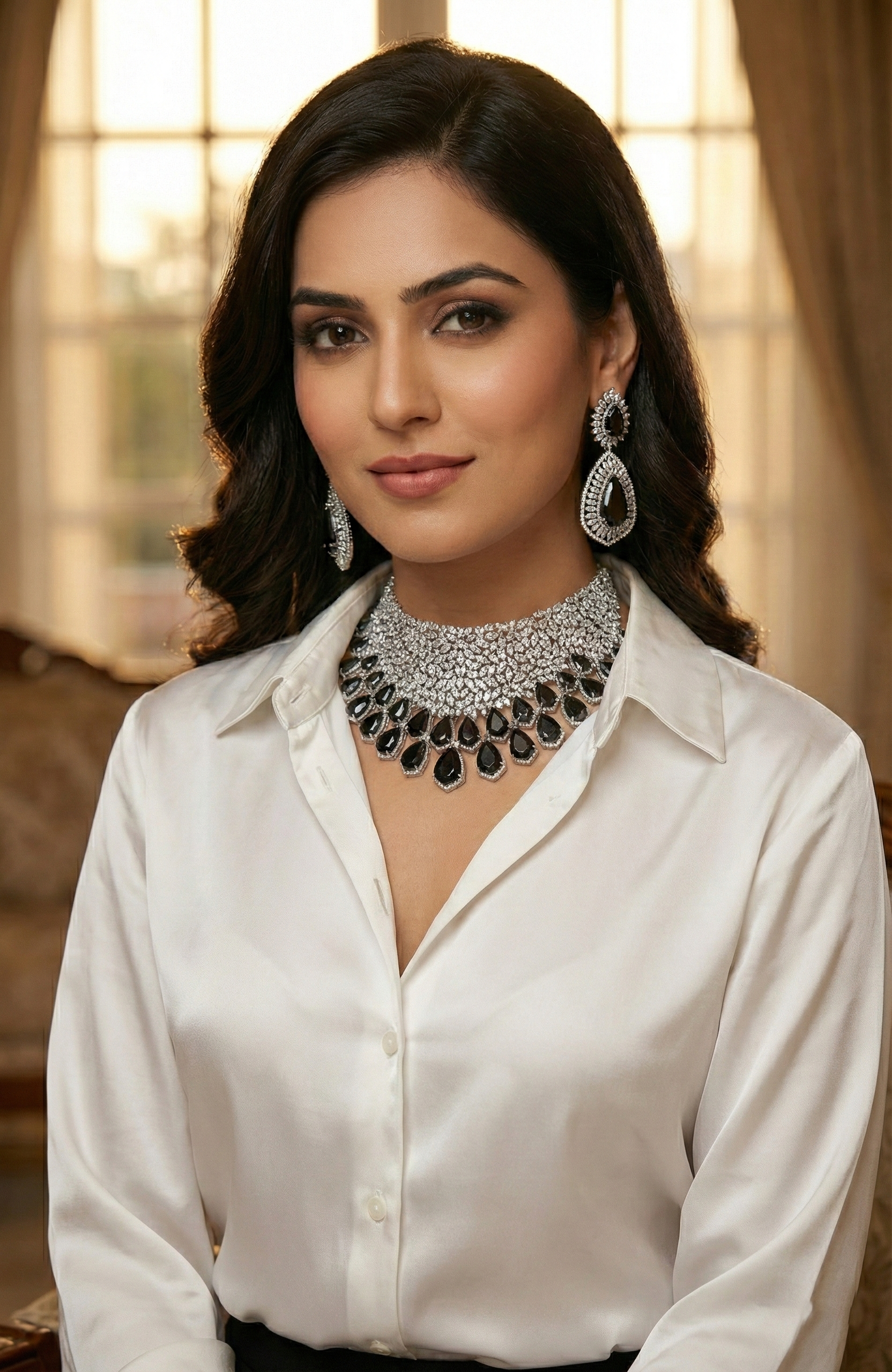 Manish Malhotra Replica Black Teardrop Statement Necklace & Earrings Set