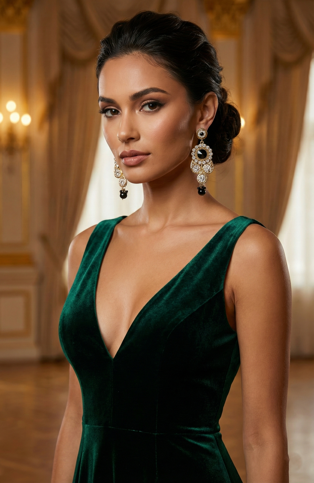 Gold-Tone Crystal & Black Stone Drop Earrings