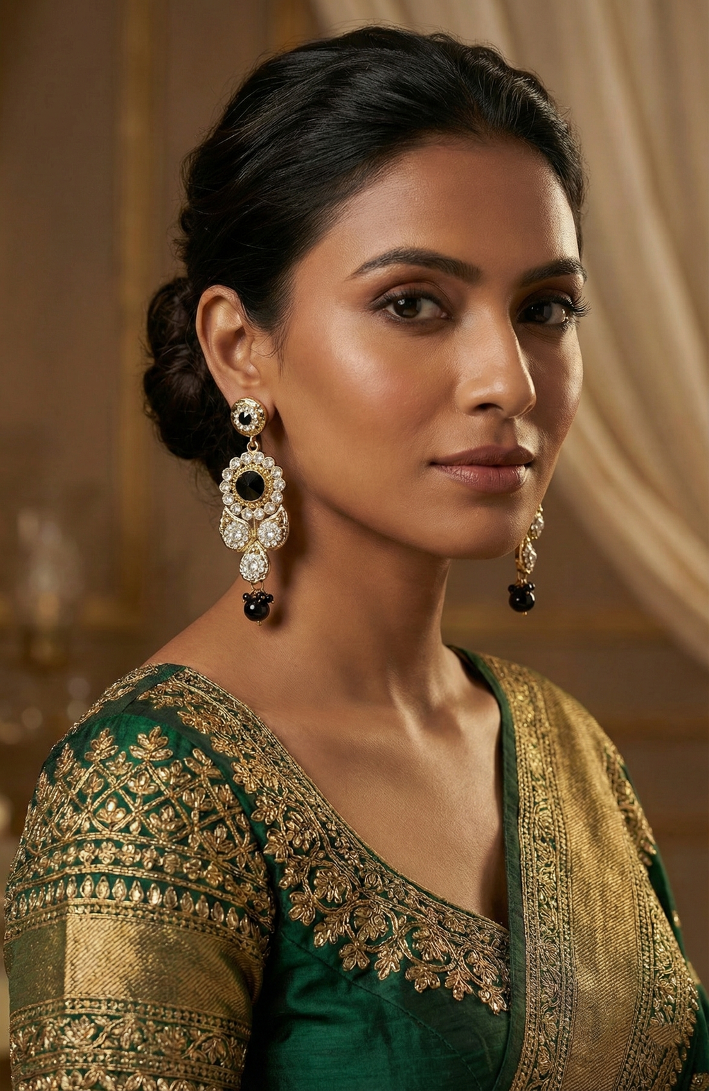 Gold-Tone Crystal & Black Stone Drop Earrings