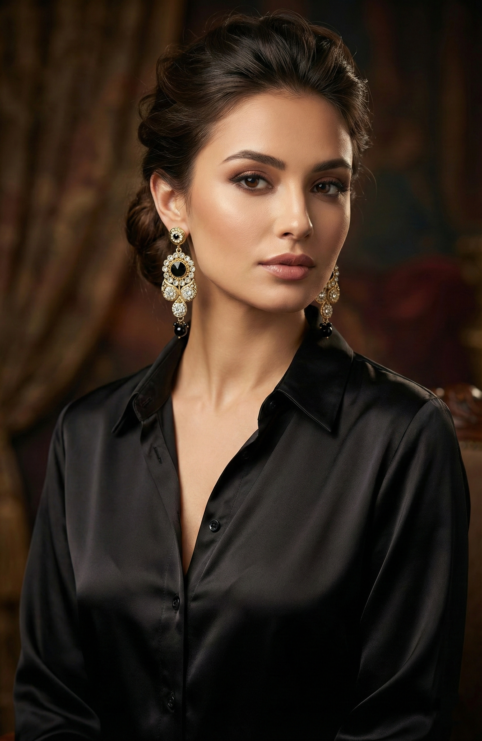 Gold-Tone Crystal & Black Stone Drop Earrings