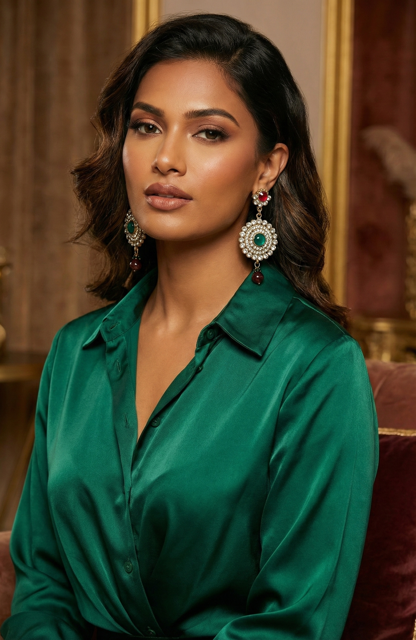 Traditional Stone-Studded Statement Earrings