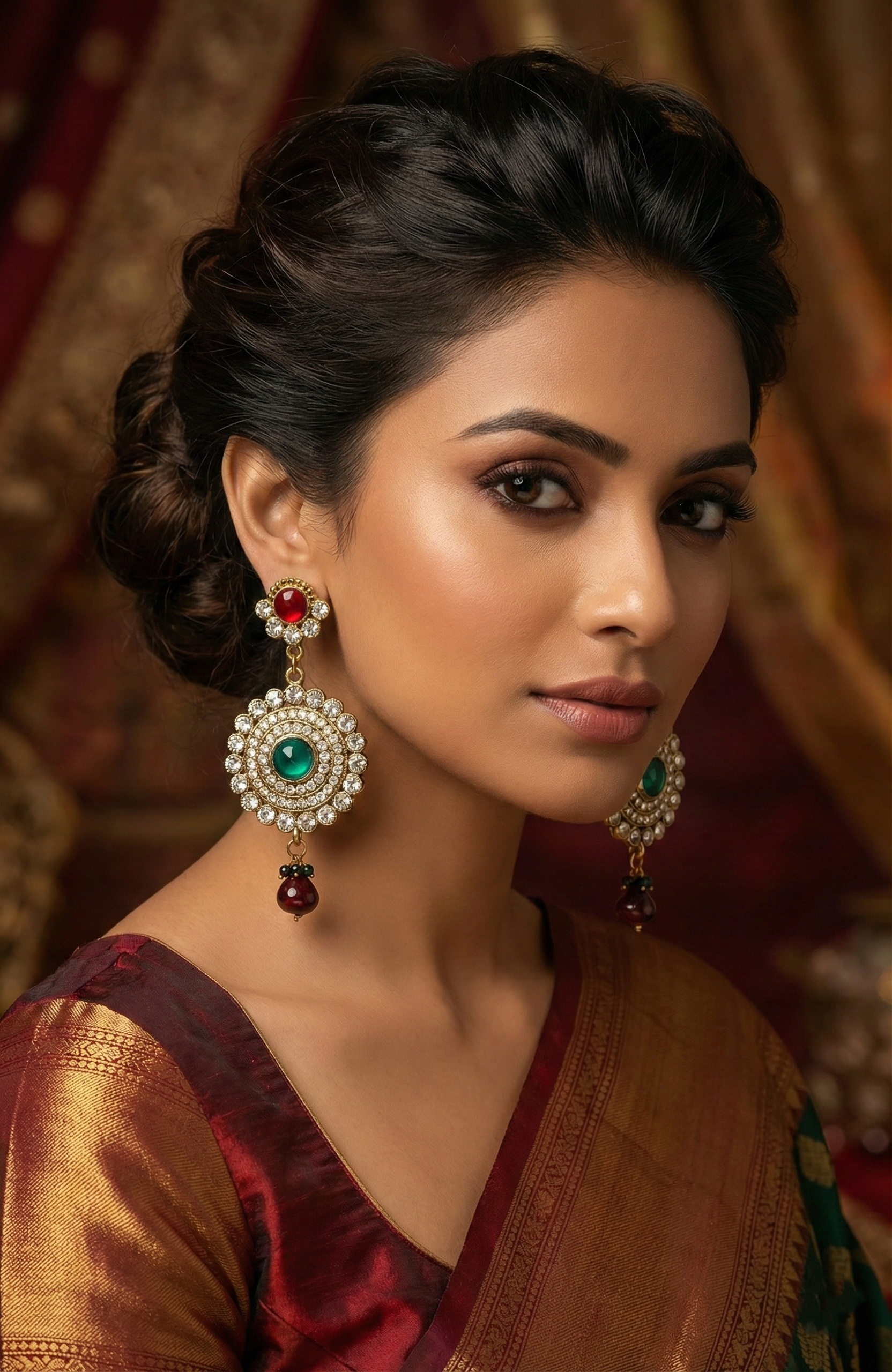 Traditional Stone-Studded Statement Earrings