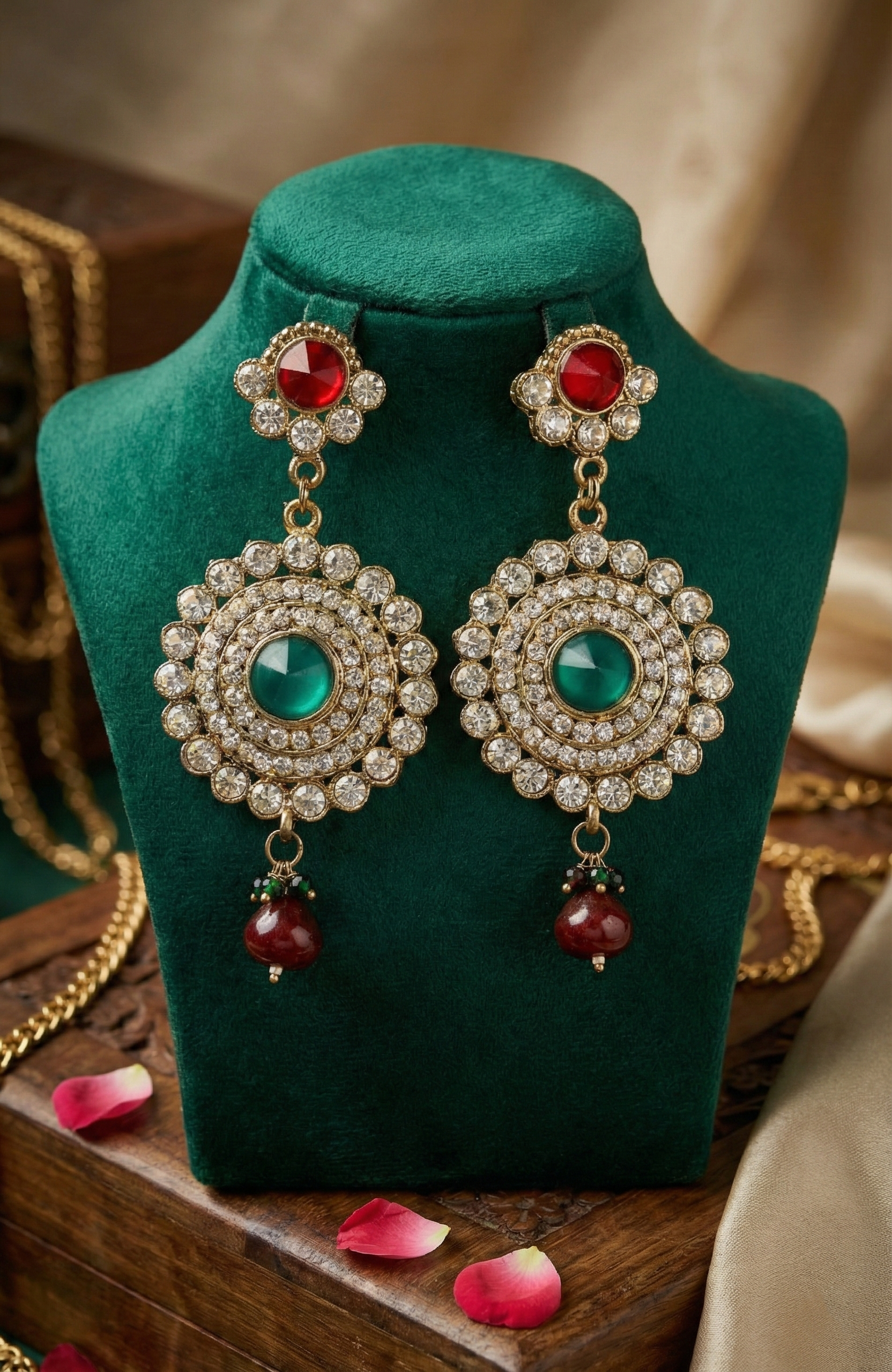 Traditional Stone-Studded Statement Earrings
