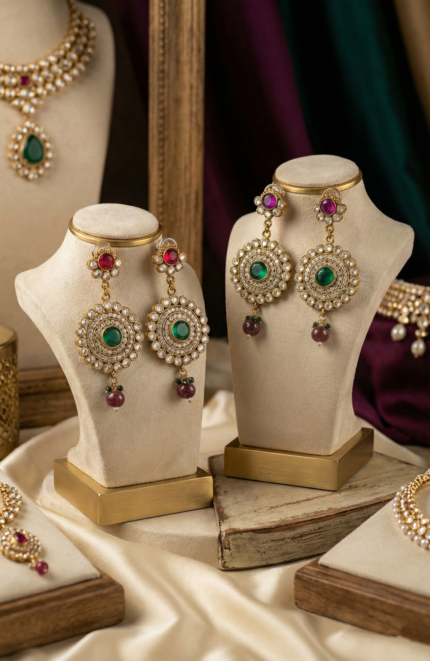 Traditional Stone-Studded Statement Earrings