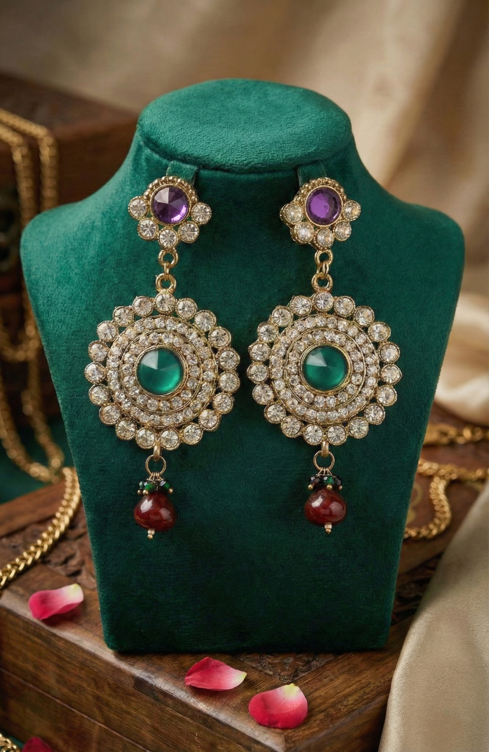 Traditional Stone-Studded Statement Earrings