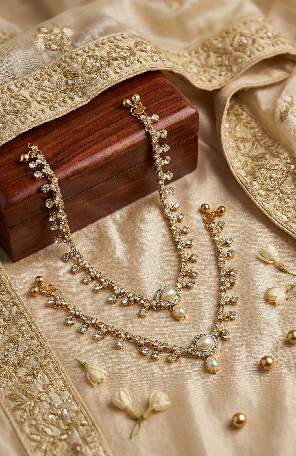Gold-Tone Pearl & Crystal Anklets