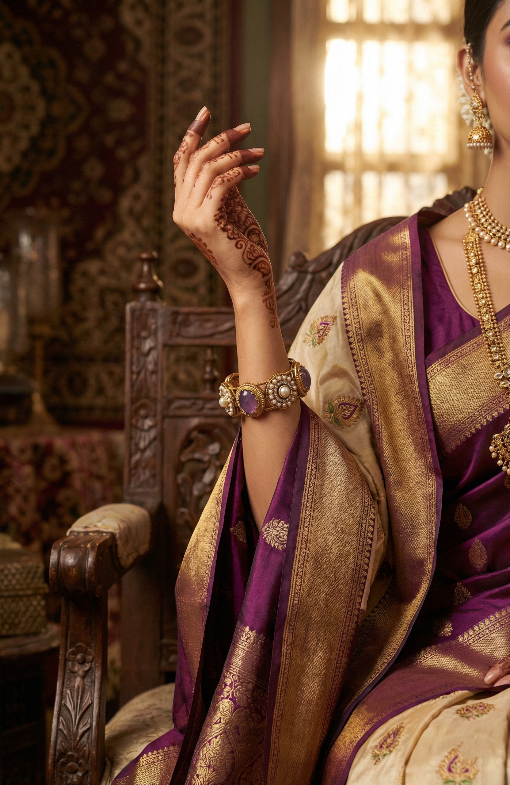 Gold-Tone Lavender Stone & Pearl Bracelet