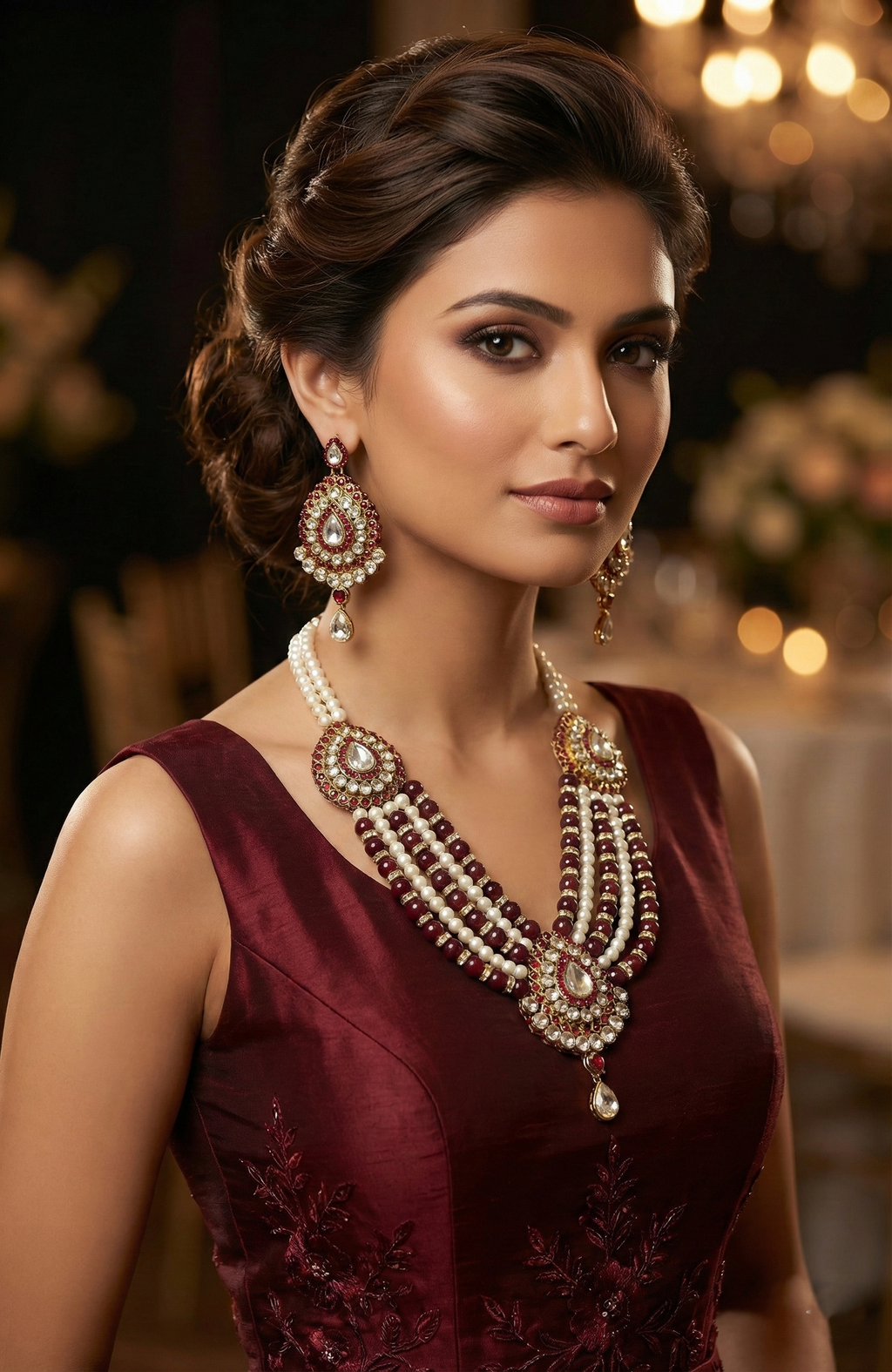 Pearl & Maroon Rani Haar