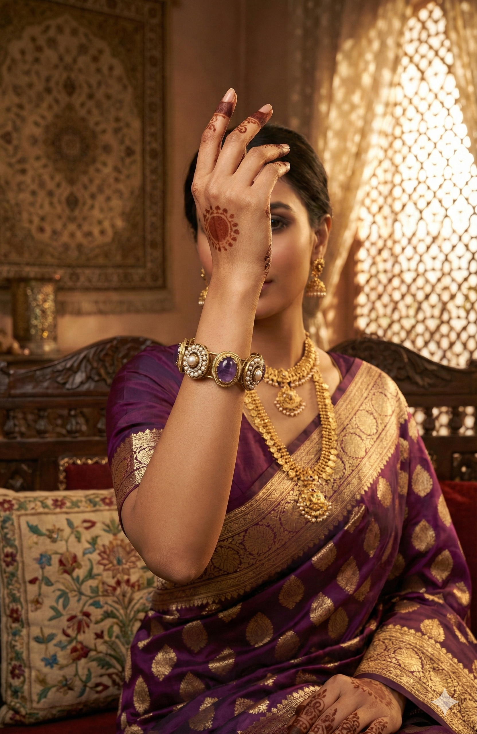 Gold-Tone Lavender Stone & Pearl Bracelet
