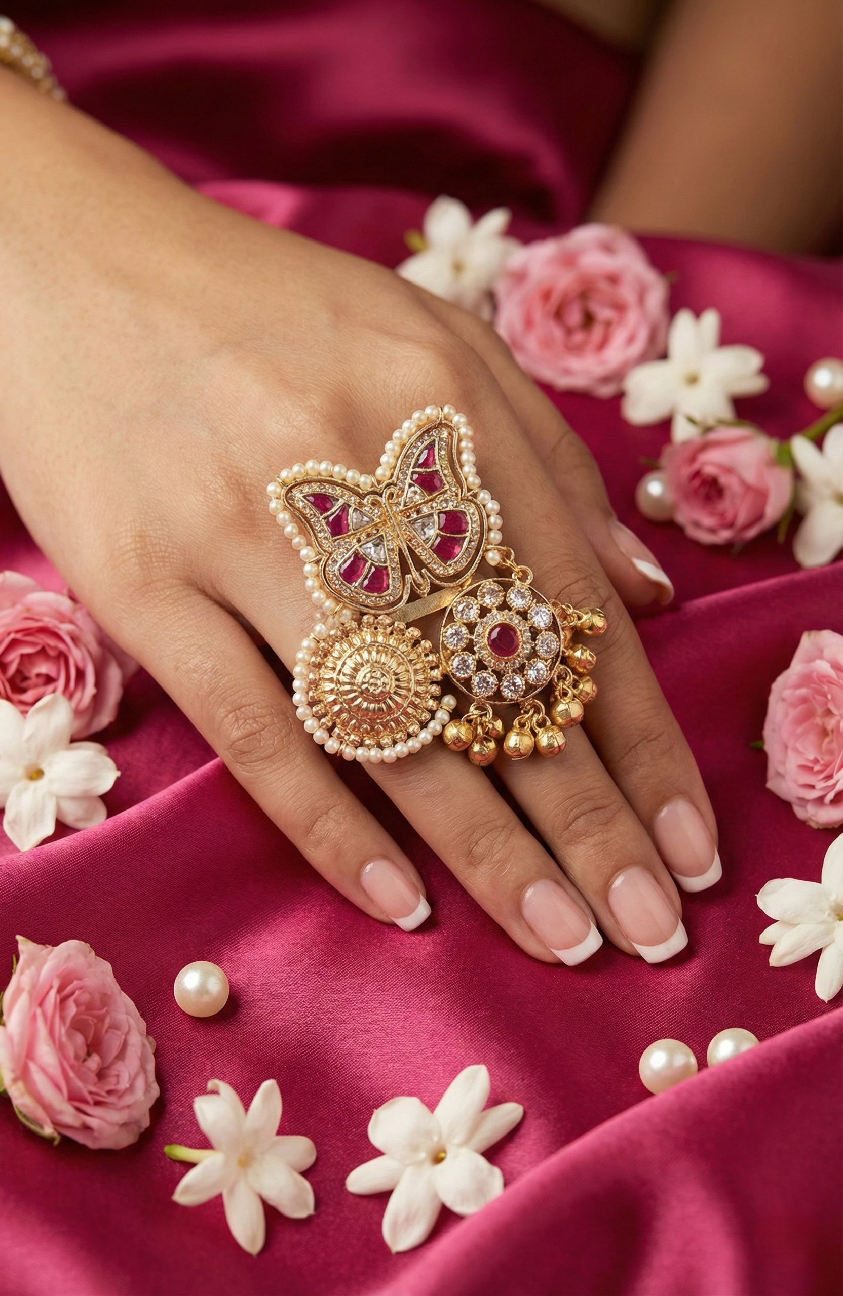 Gold Kundan Butterfly Ring