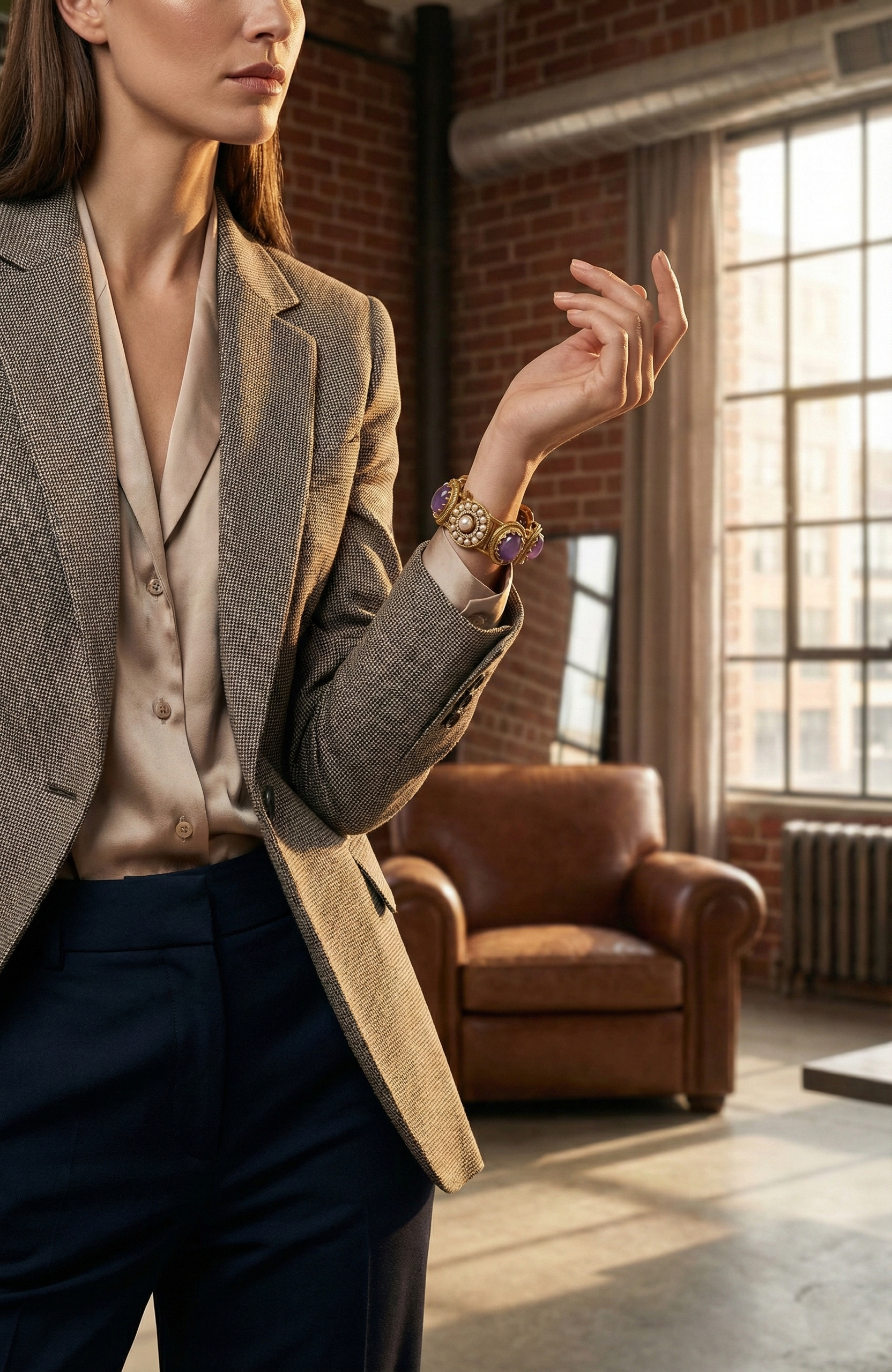 Gold-Tone Lavender Stone & Pearl Bracelet