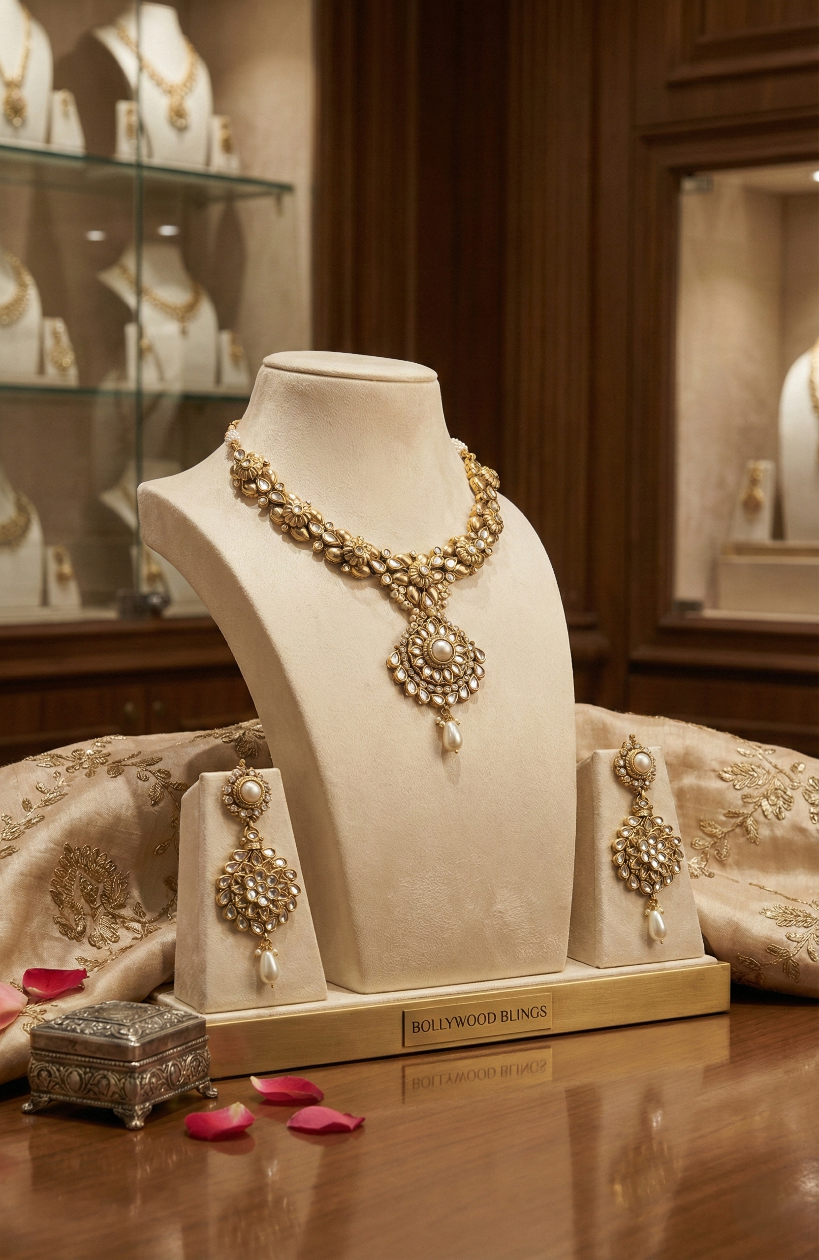 Regal White Pearls Polki Set