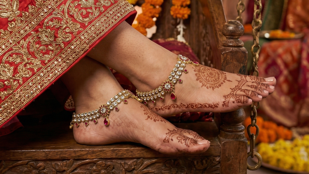 Gold-Tone Crystal & Ruby-Pink Anklets