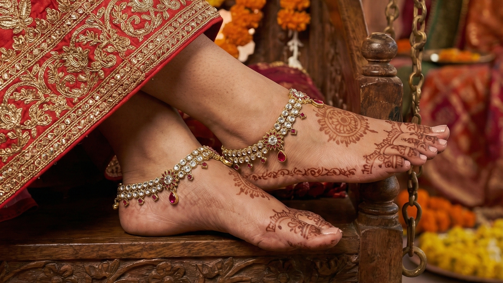 Gold-Tone Crystal & Ruby-Pink Anklets