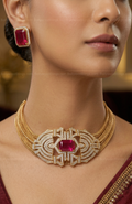 Hot Pink Crystal Statement Choker Set – Gold Glam Jewellery