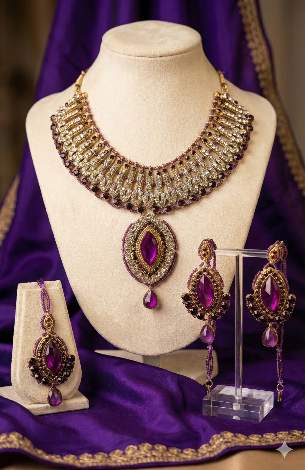 Royal Purple Kundan Necklace Set