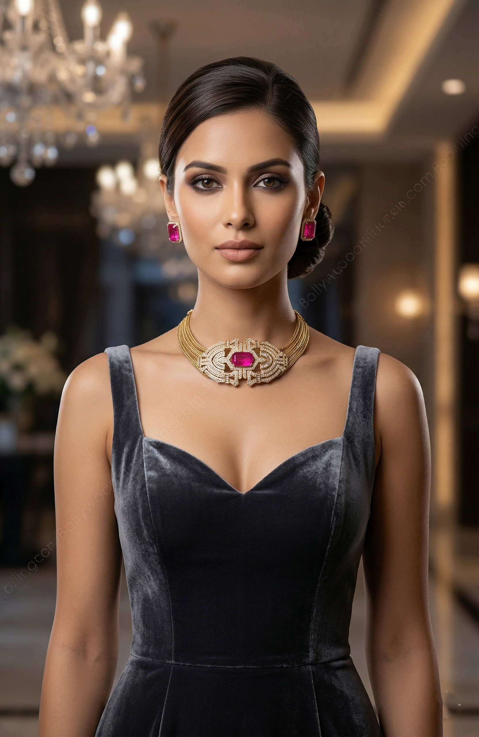 Hot Pink Crystal Statement Choker Set – Gold Glam Jewellery