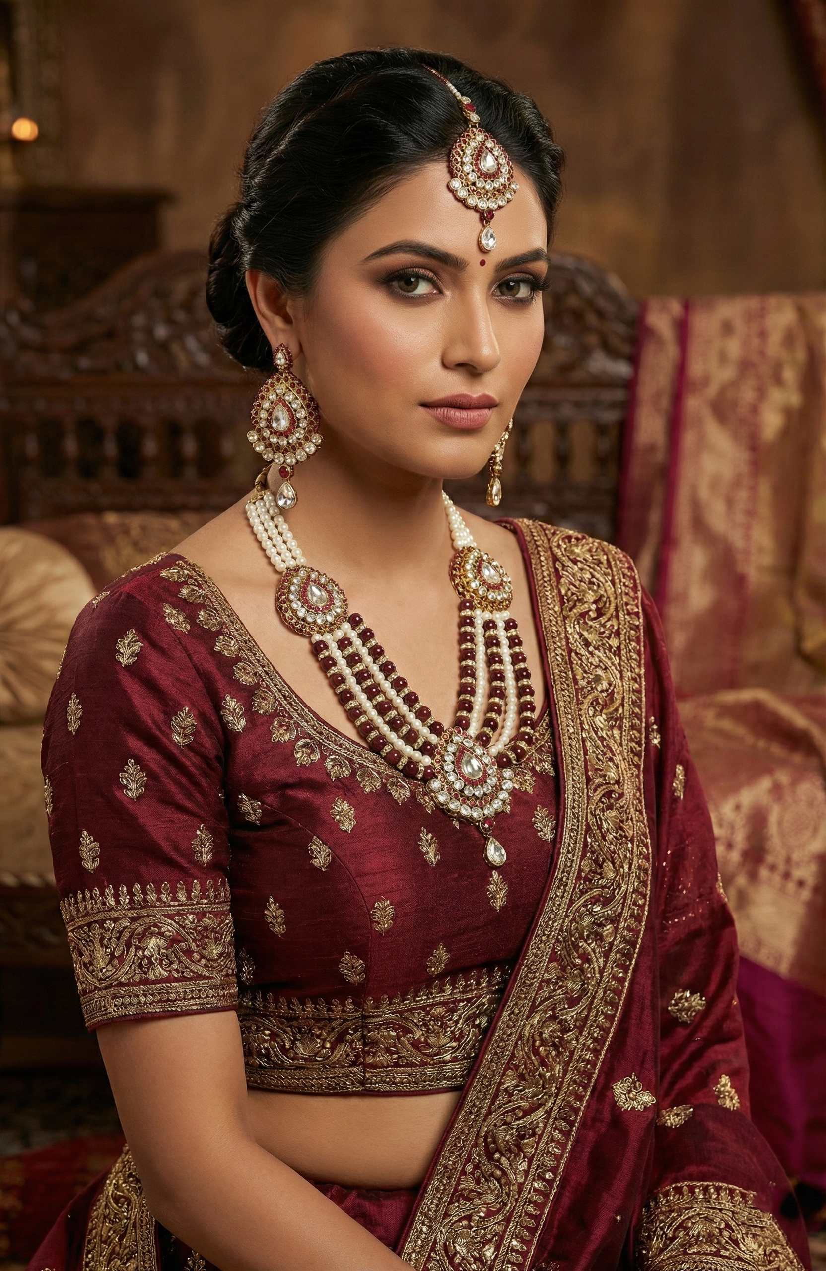 Pearl & Maroon Rani Haar