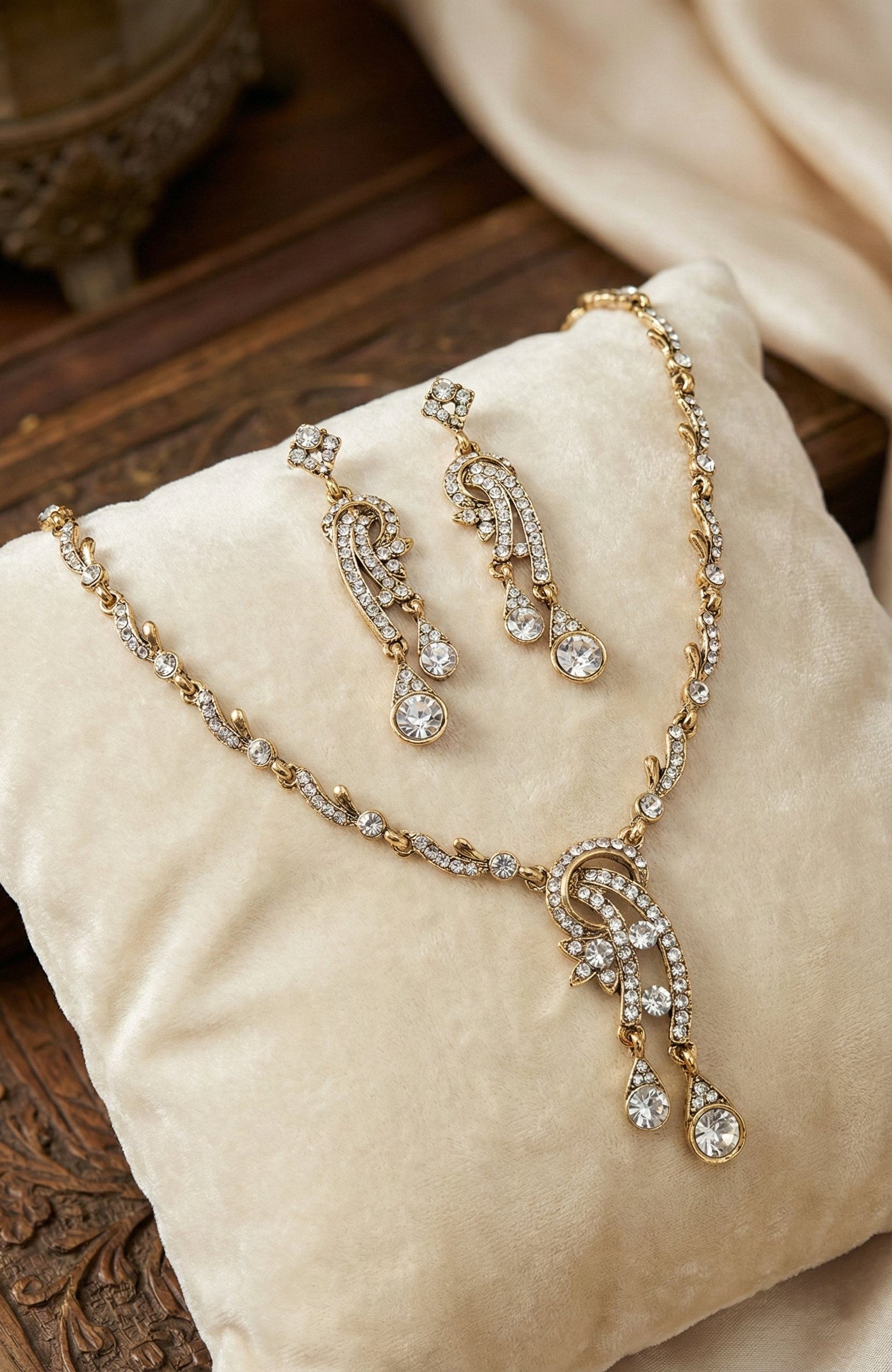 Gold-Tone Crystal Necklace & Earring Set