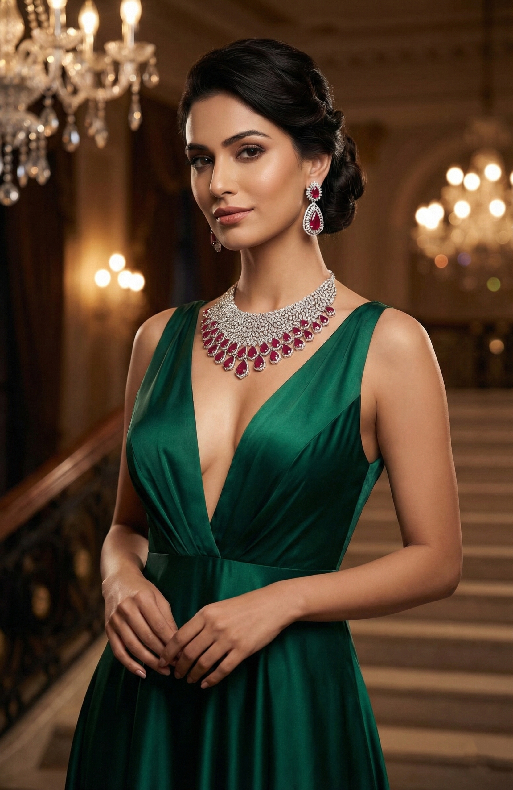 Manish Malhotra Replica Ruby Red Teardrop Statement Necklace & Earrings Set