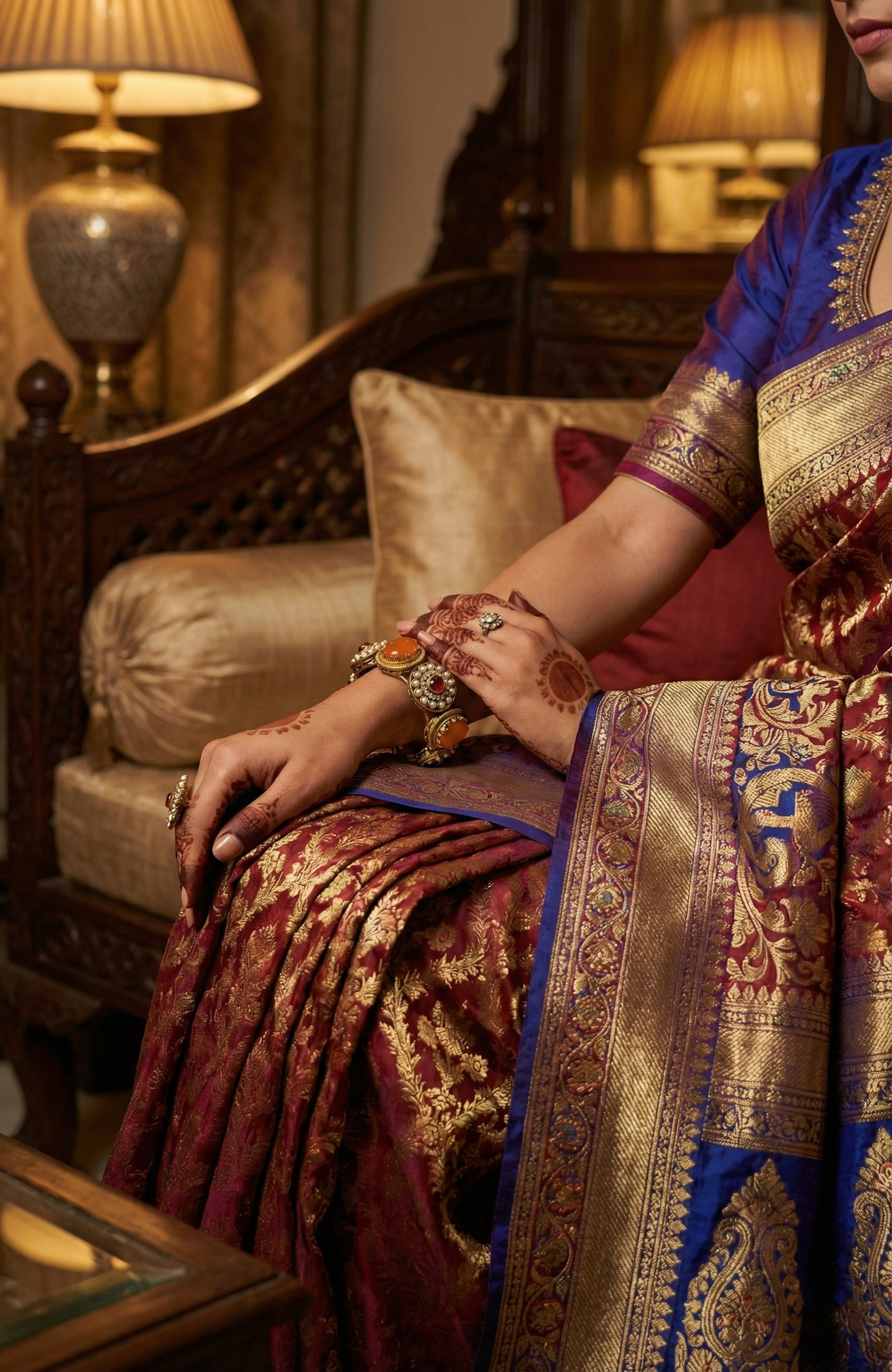 Gold-Tone Coral & Ruby-Red Stone Bracelet
