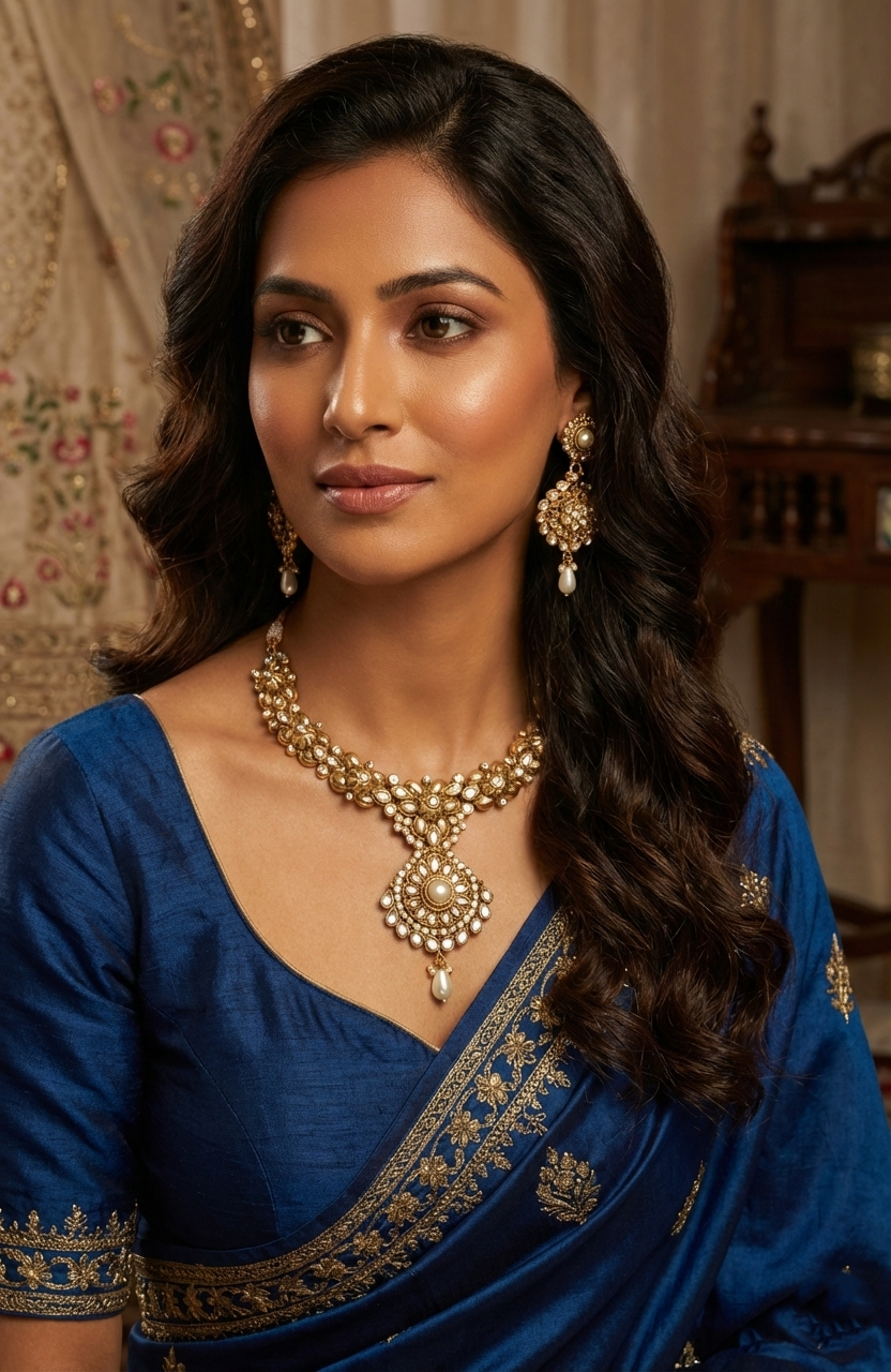 Regal White Pearls Polki Set