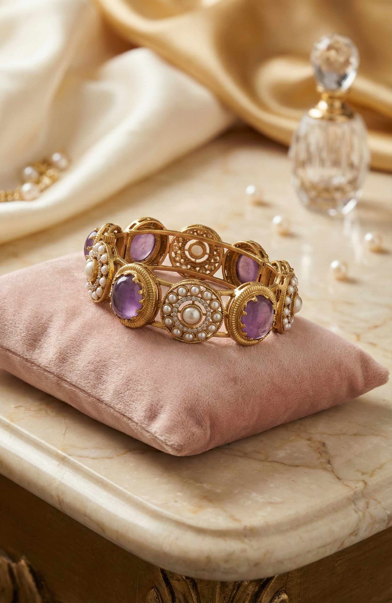 Gold-Tone Lavender Stone & Pearl Bracelet