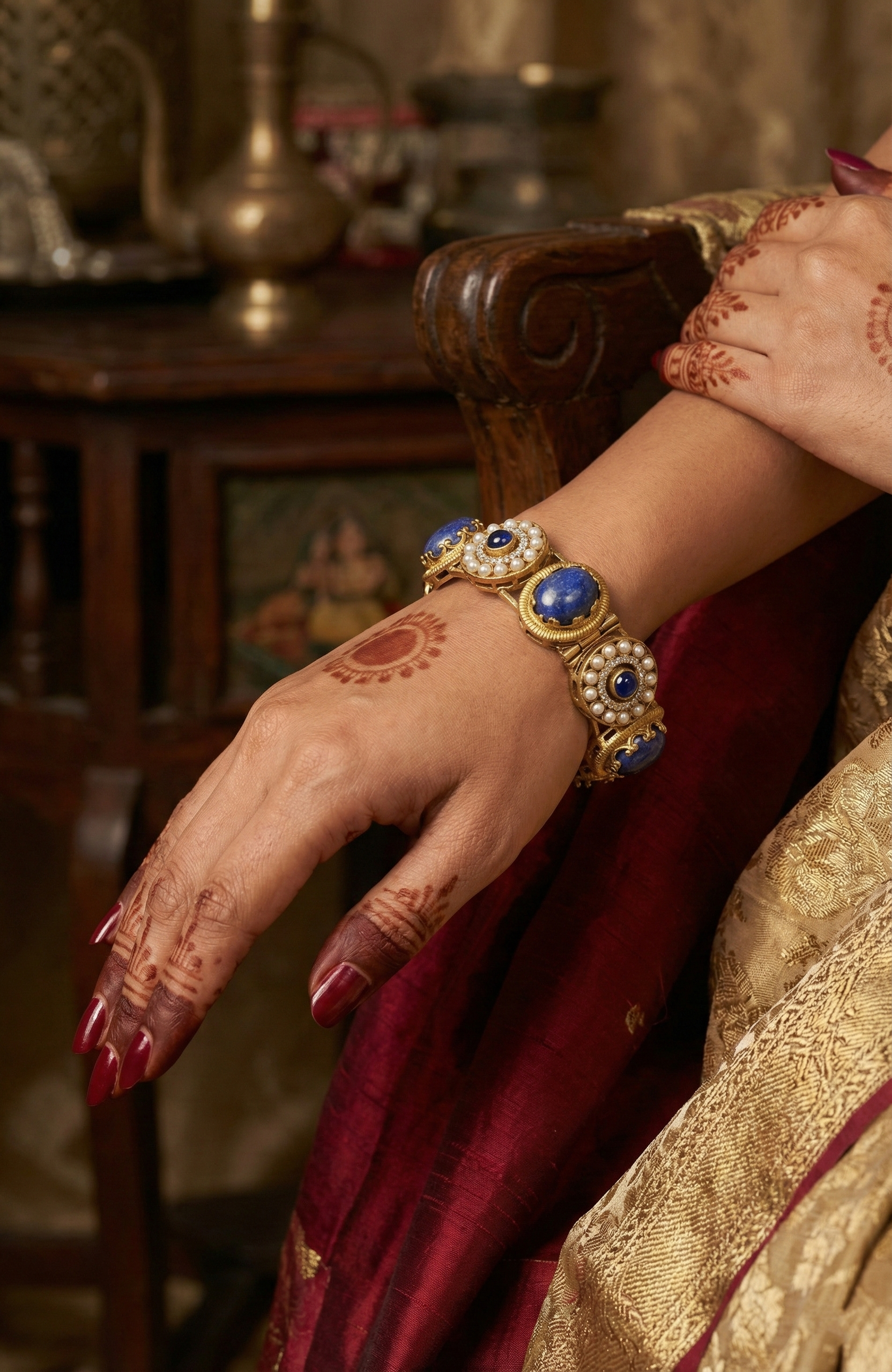 Gold-Tone Blue Stone & Pearl Bracelet