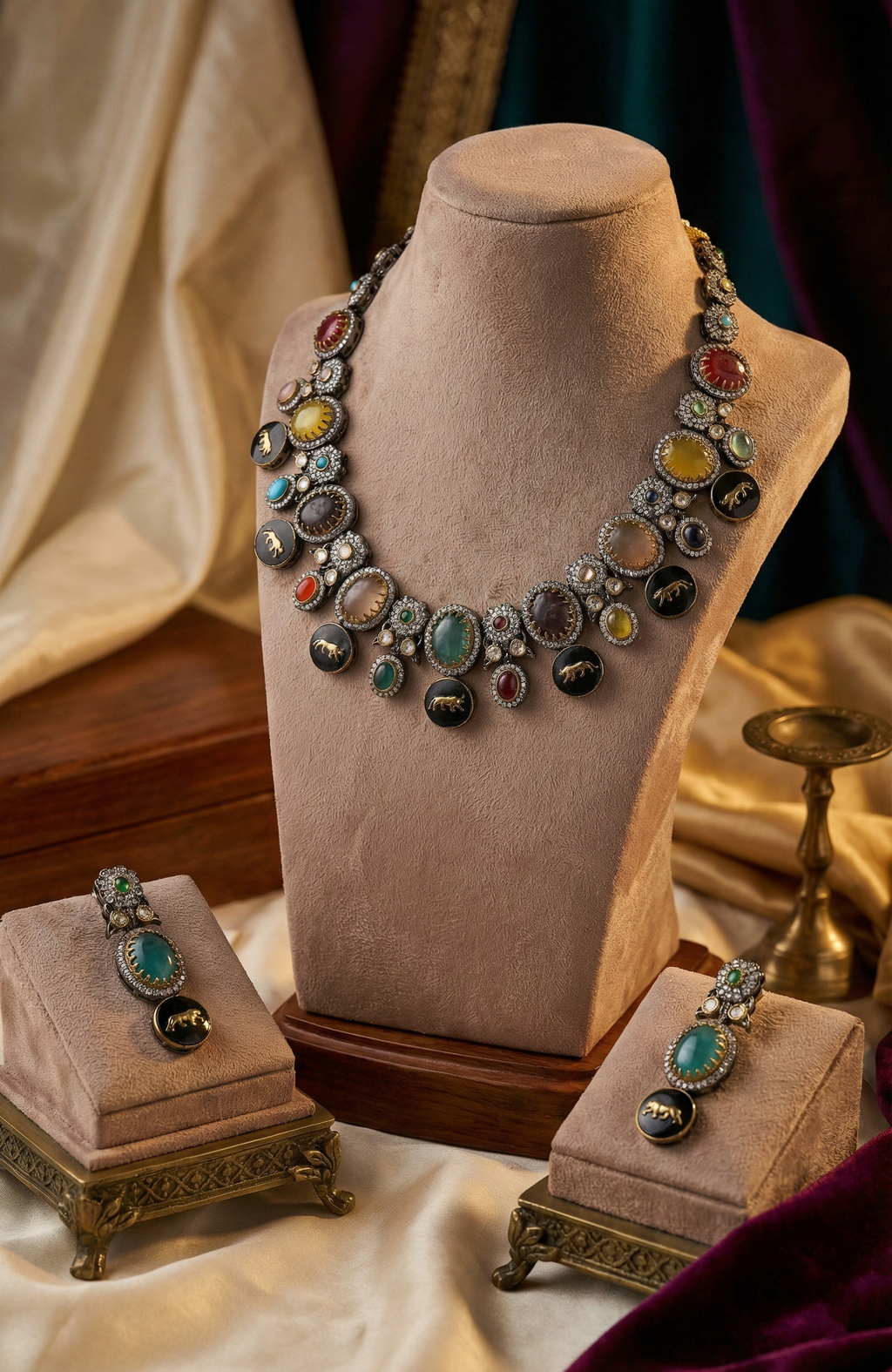 Designer Inspired Heritage Multicolour Statement Necklace Set