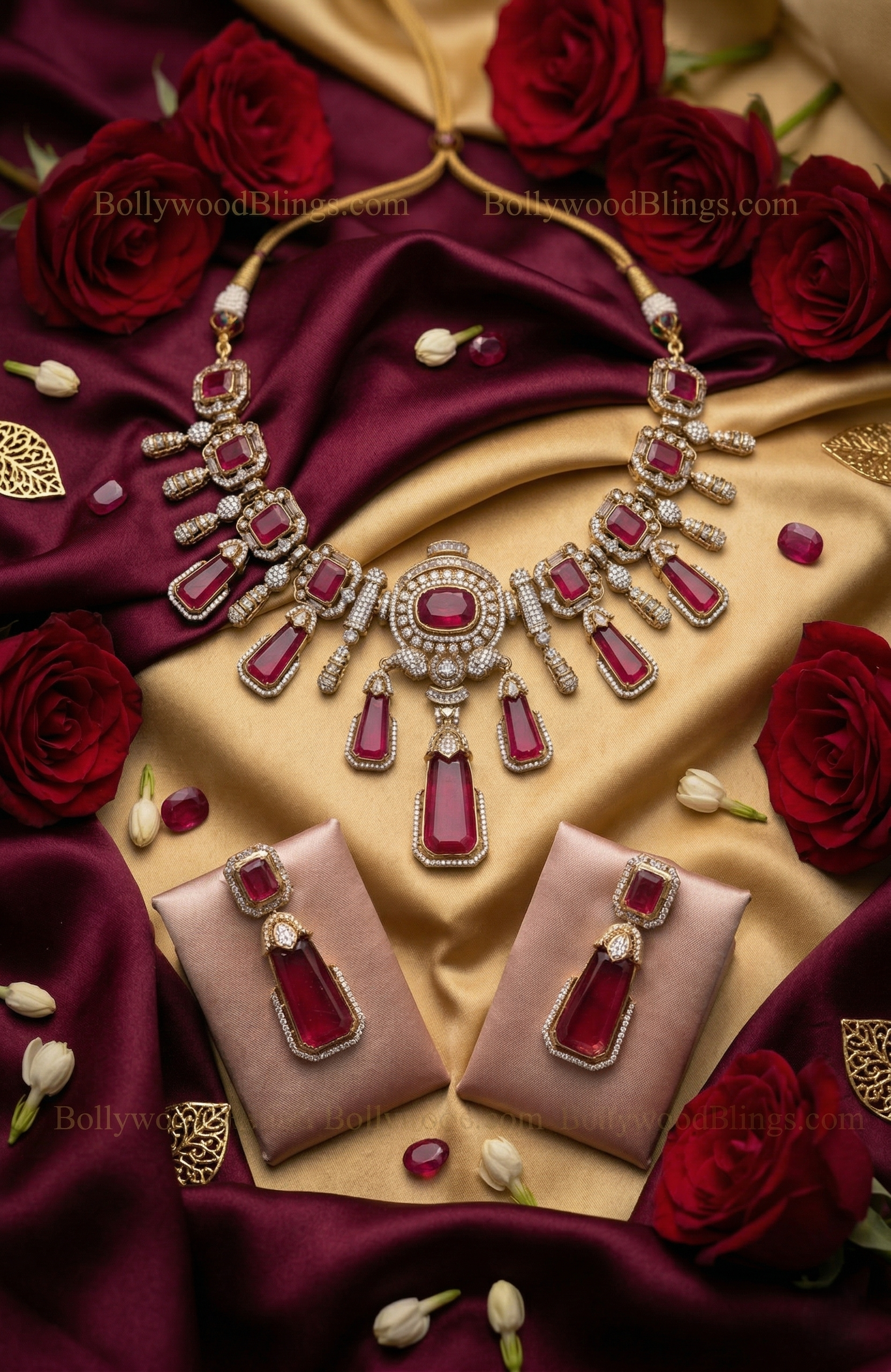 Ruby Statement Bridal Necklace Set – Luxury Bollywood Style
