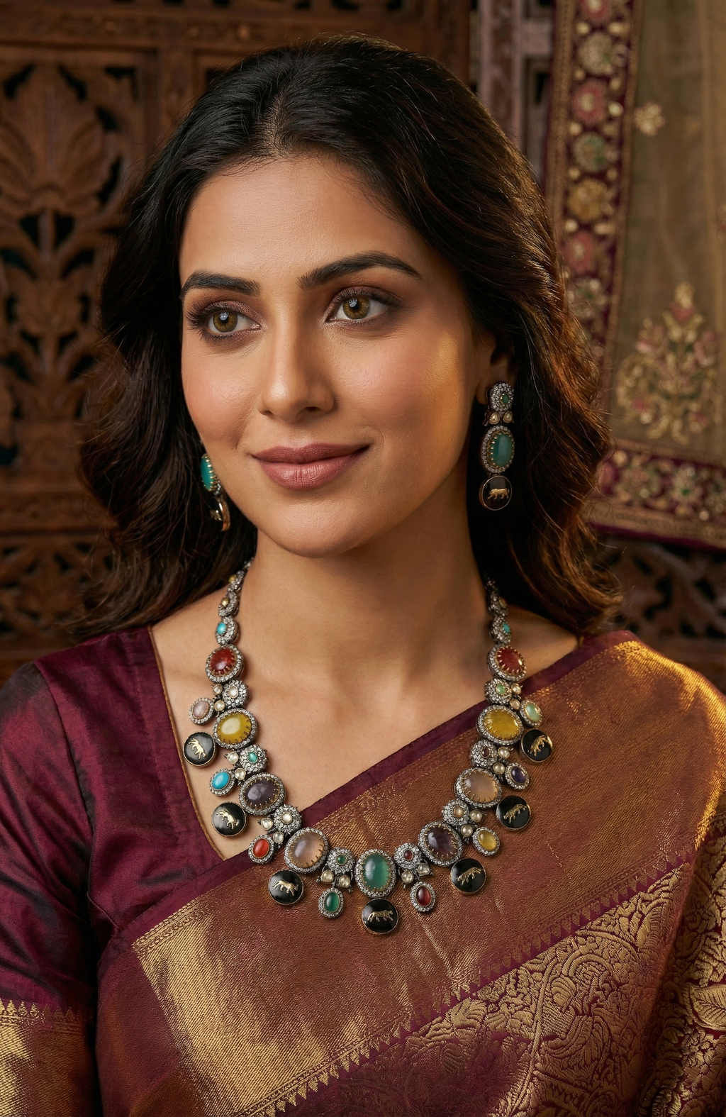 Designer Inspired Heritage Multicolour Statement Necklace Set