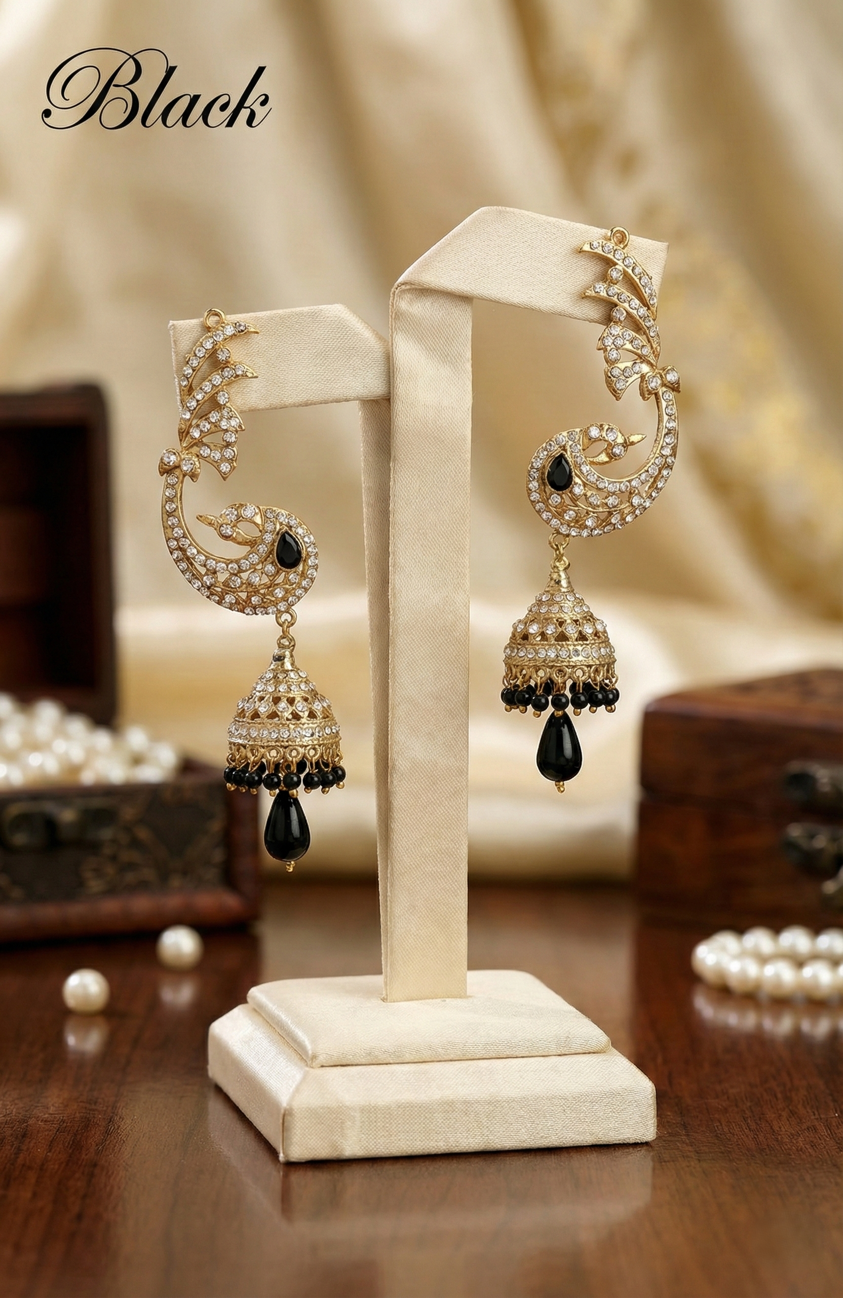 Peacock Kaanphool Jhumka Earrings - Design 2 - in various colours