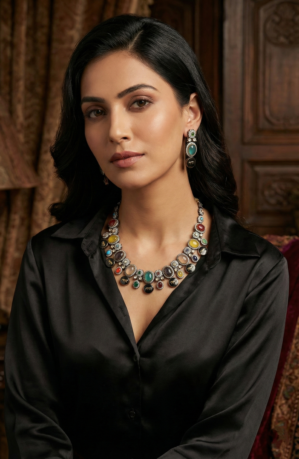 Designer Inspired Heritage Multicolour Statement Necklace Set