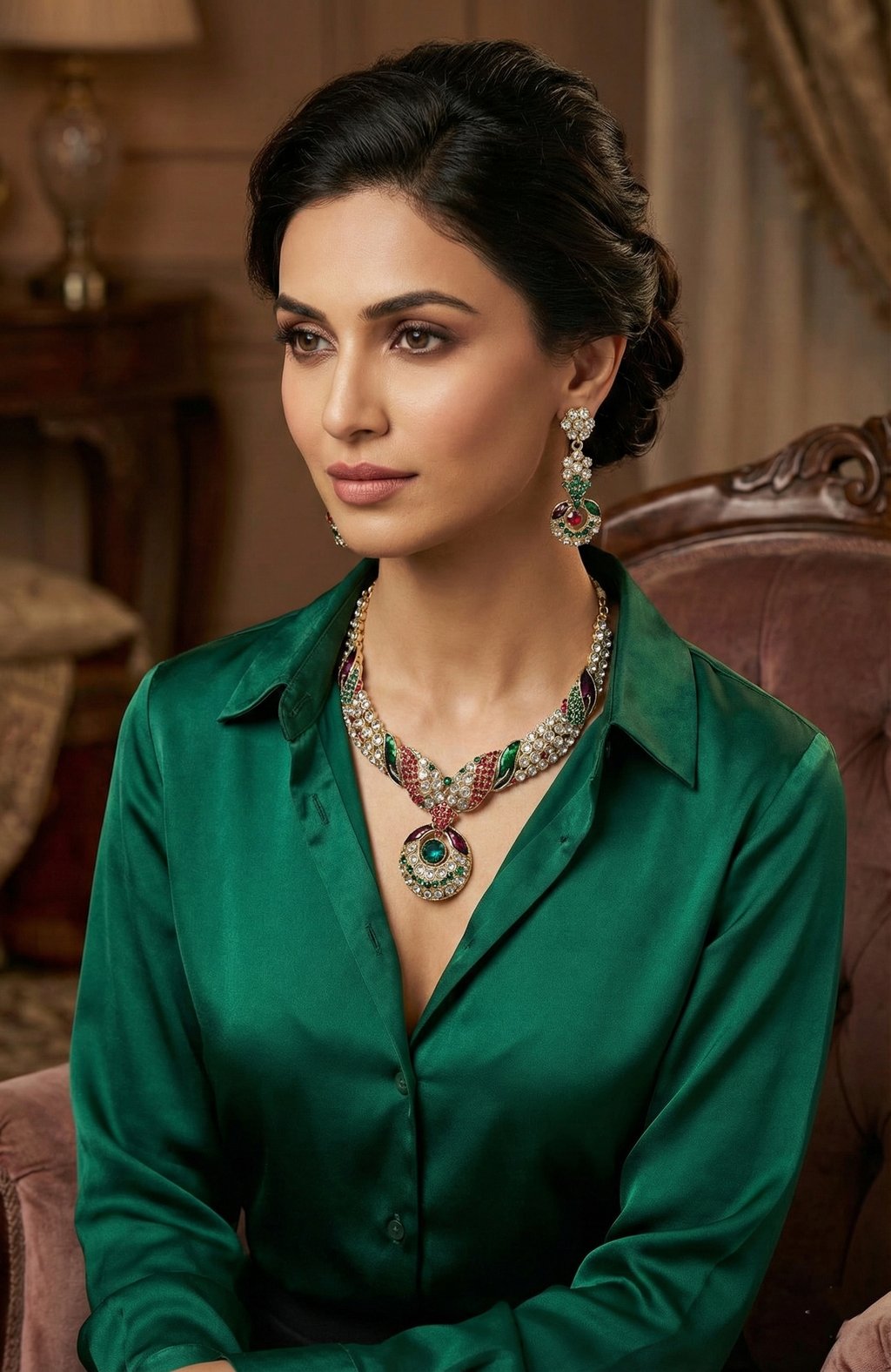 Bollywood Blings Signature Multicolour Stone Necklace Set