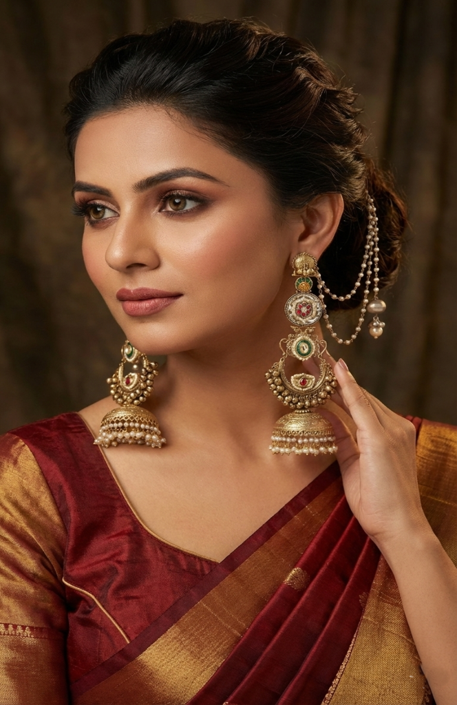 Kashmiri Jhumka Earrings with Chain