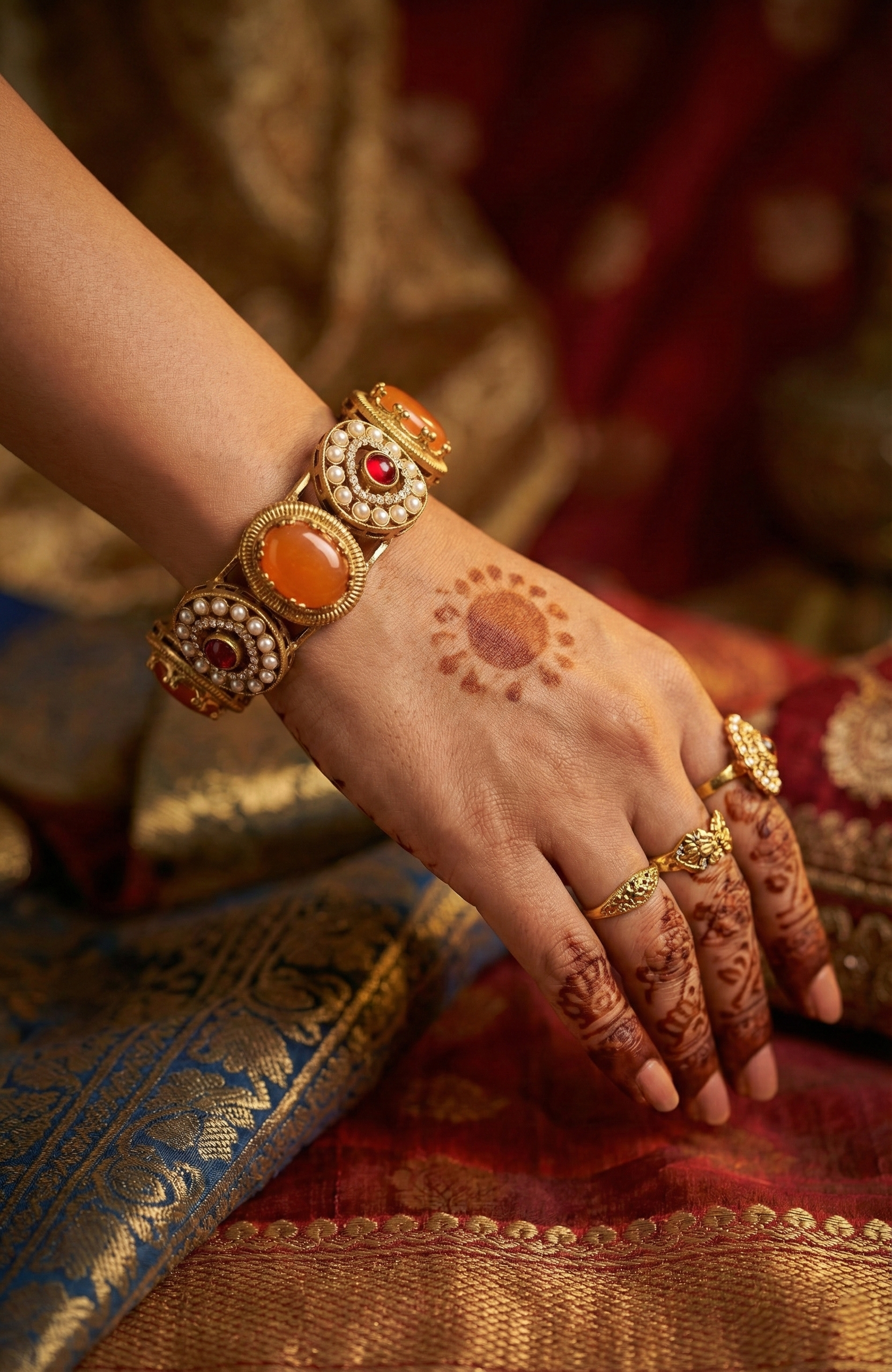 Gold-Tone Coral & Ruby-Red Stone Bracelet
