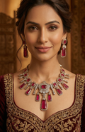 Ruby Statement Bridal Necklace Set – Luxury Bollywood Style