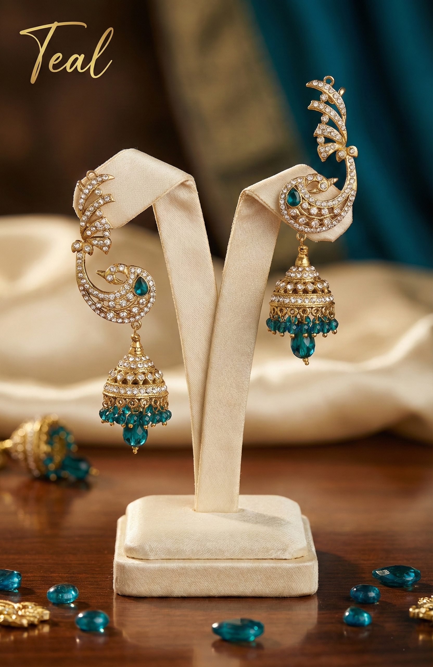 Peacock Kaanphool Jhumka Earrings - Design 2 - in various colours