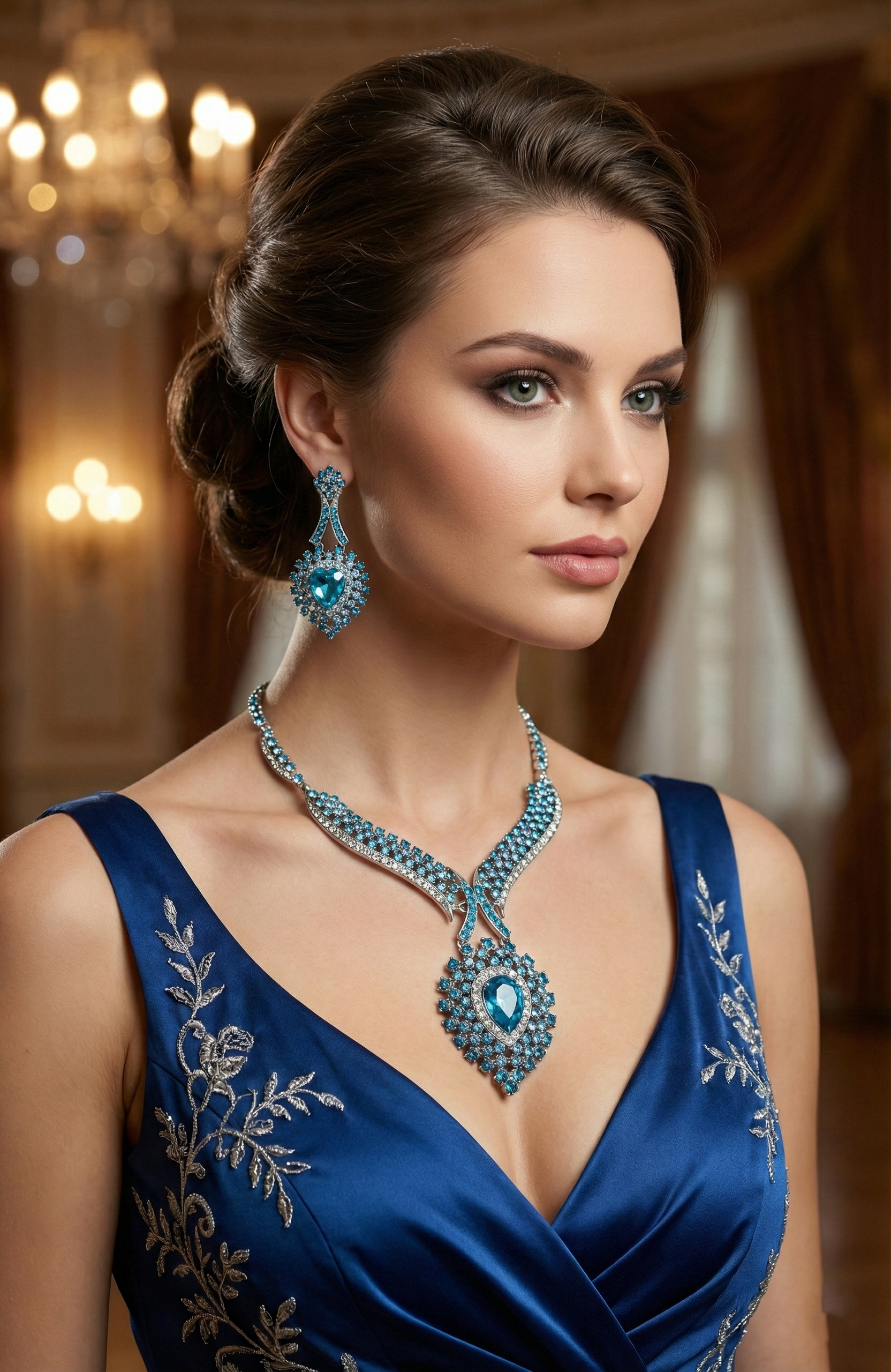 Elegant Sapphire Blue Crystal Necklace & Earrings Set