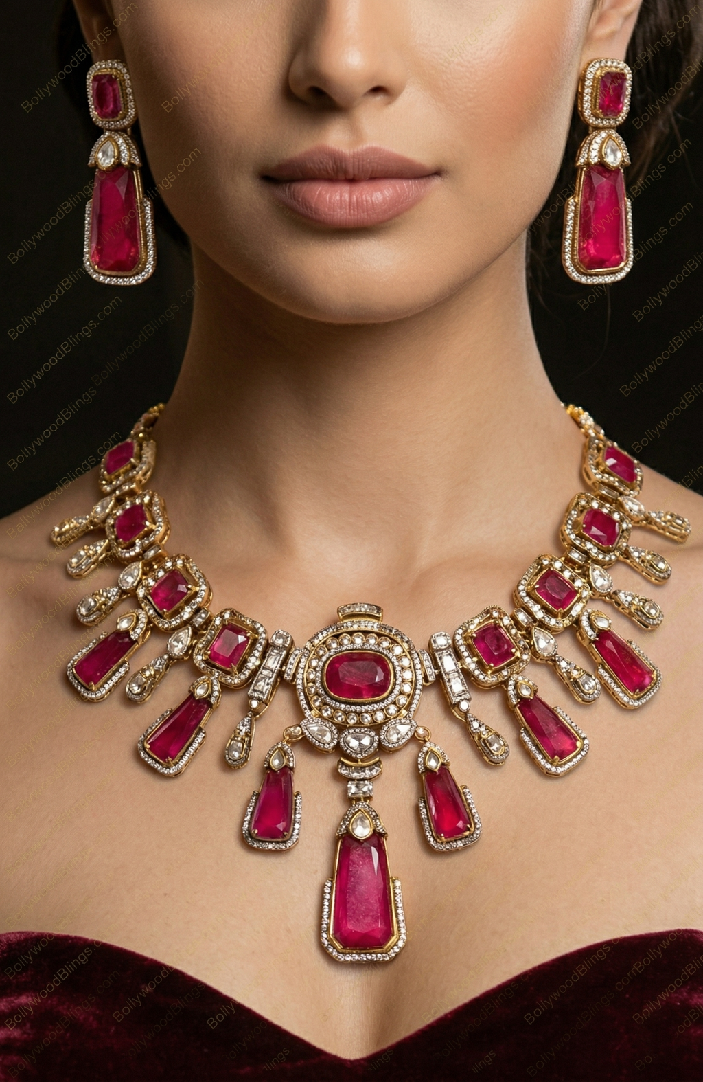 Ruby Statement Bridal Necklace Set – Luxury Bollywood Style