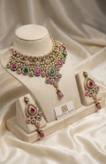Royal Pink and Green Necklace & Earrings Set