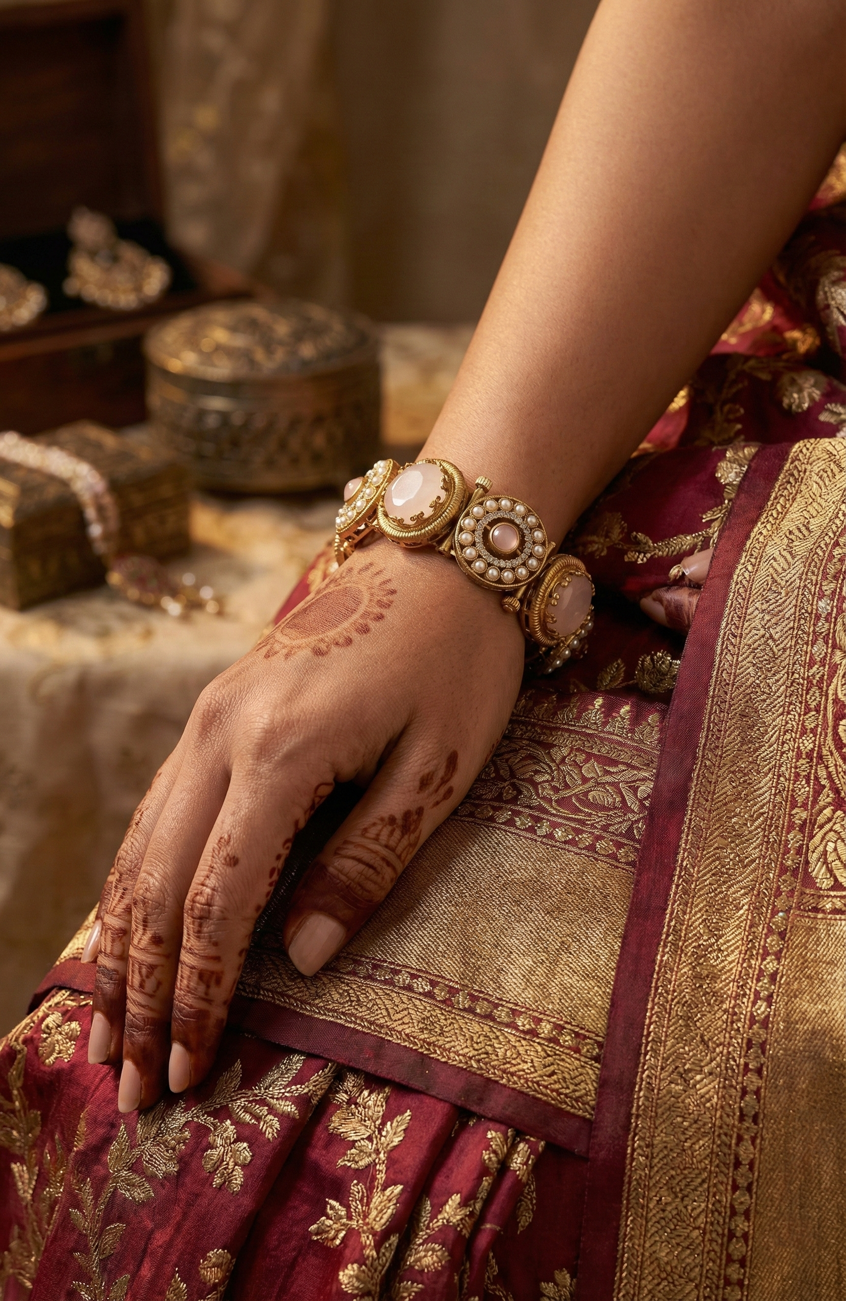 Gold-Tone Blush Pink Stone & Pearl Bracelet